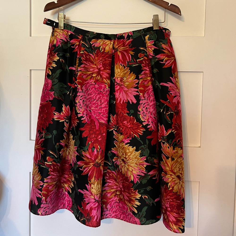 Talbots Black A-Line Skirt with Pink & Gold Floral Print